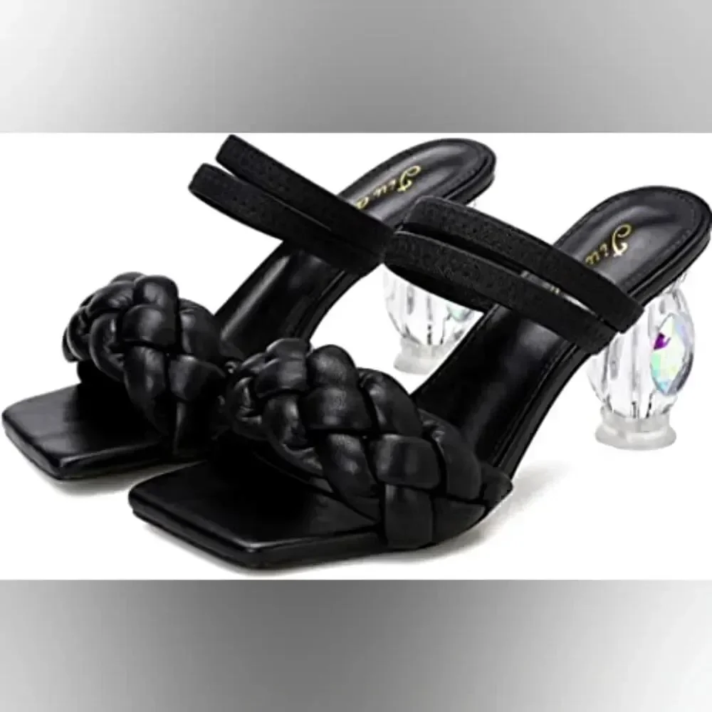 (68-2485) Jiu du Women's Braided Chunky Heeled Sandals Sz 36 (5.5)
